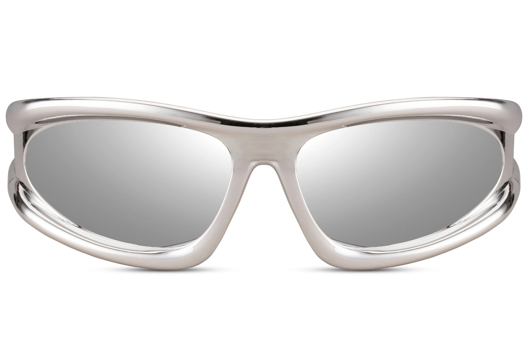 Chrome silver flux frame party sunglasses — futuristic Y2K festival eyewear for men and women | Sunglass Station, ships to UK, France, Italy & Europe
