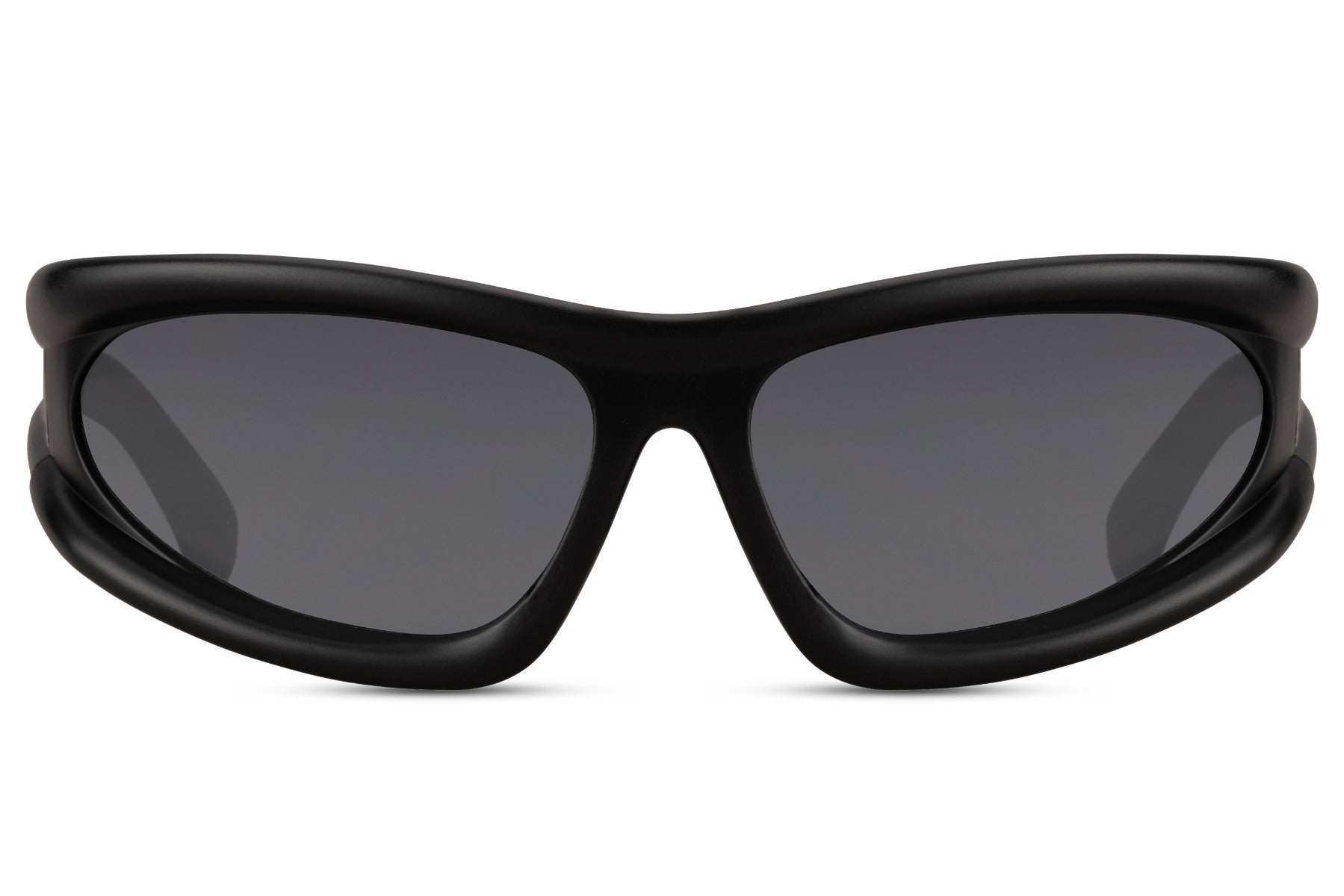 Black flux frame party sunglasses with dark smoke lens — sporty unisex clubbing and festival style, free delivery UK & Europe