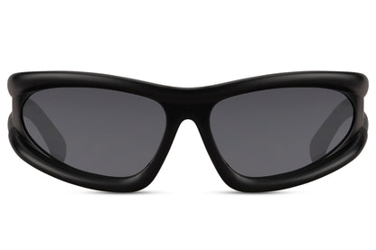 Black flux frame party sunglasses with dark smoke lens — sporty unisex clubbing and festival style, free delivery UK & Europe