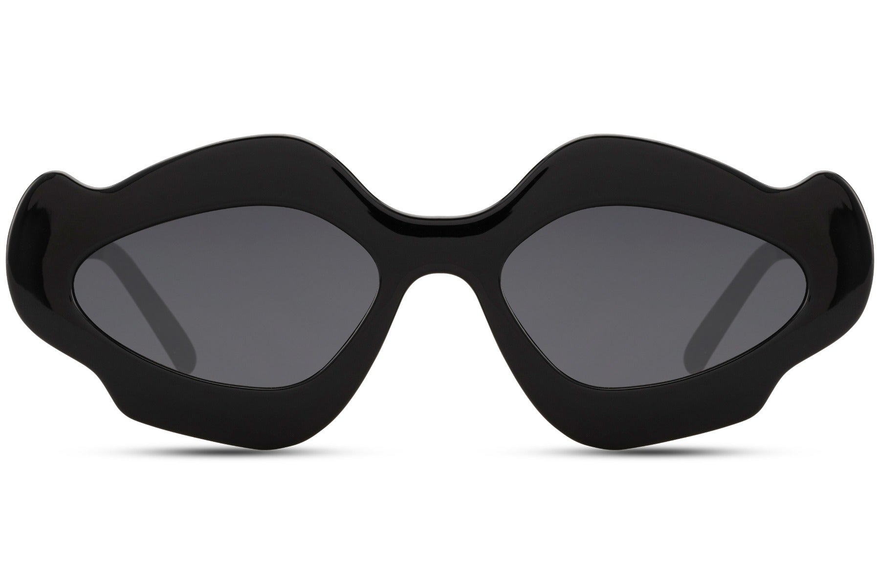 Black organic chunky cat-eye party sunglasses — the sculptural blob silhouette in its most versatile colourway, bold after-dark eyewear for festivals, club nights and anywhere the dress code rewards ambition, UV400
