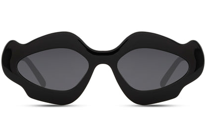 Black organic chunky cat-eye party sunglasses — the sculptural blob silhouette in its most versatile colourway, bold after-dark eyewear for festivals, club nights and anywhere the dress code rewards ambition, UV400