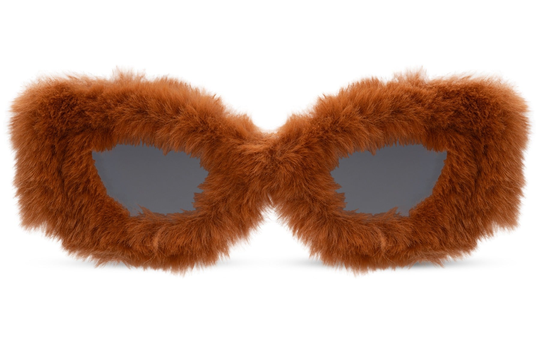 Rust brown furry frame cat-eye party sunglasses in faux fur — the statement accessory for women who dress to be remembered, UV400 eco-friendly polycarbonate
