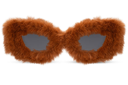 Rust brown furry frame cat-eye party sunglasses in faux fur — the statement accessory for women who dress to be remembered, UV400 eco-friendly polycarbonate