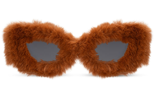 Rust brown furry frame cat-eye party sunglasses in faux fur — the statement accessory for women who dress to be remembered, UV400 eco-friendly polycarbonate
