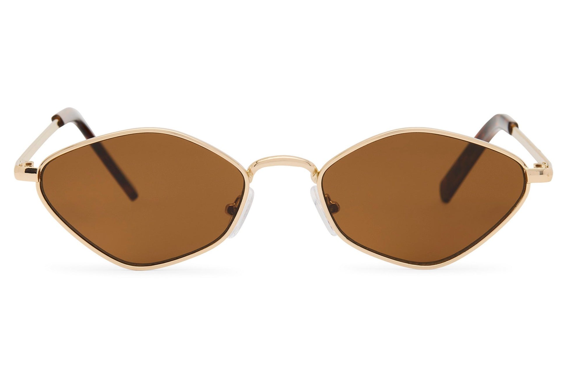 brown sunglass with metal geometric frame for small or narrow faces