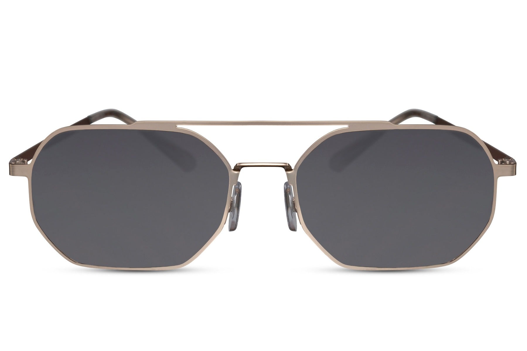 black geometric frame sunglasses with black lens