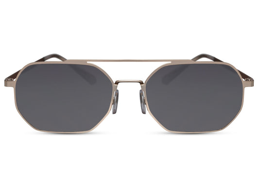black geometric frame sunglasses with black lens