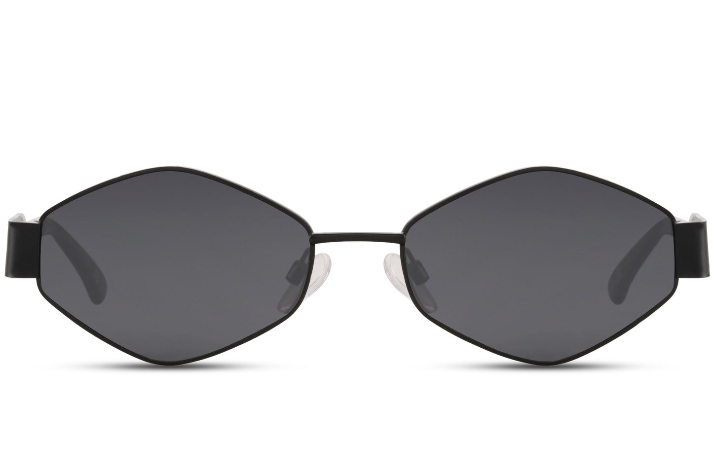 Black stainless steel geometric party sunglasses with slim oval frame — jewellery-grade metal construction with 100% recycled lens, the quietly luxurious silhouette for women who treat eyewear as fine accessory, UV400