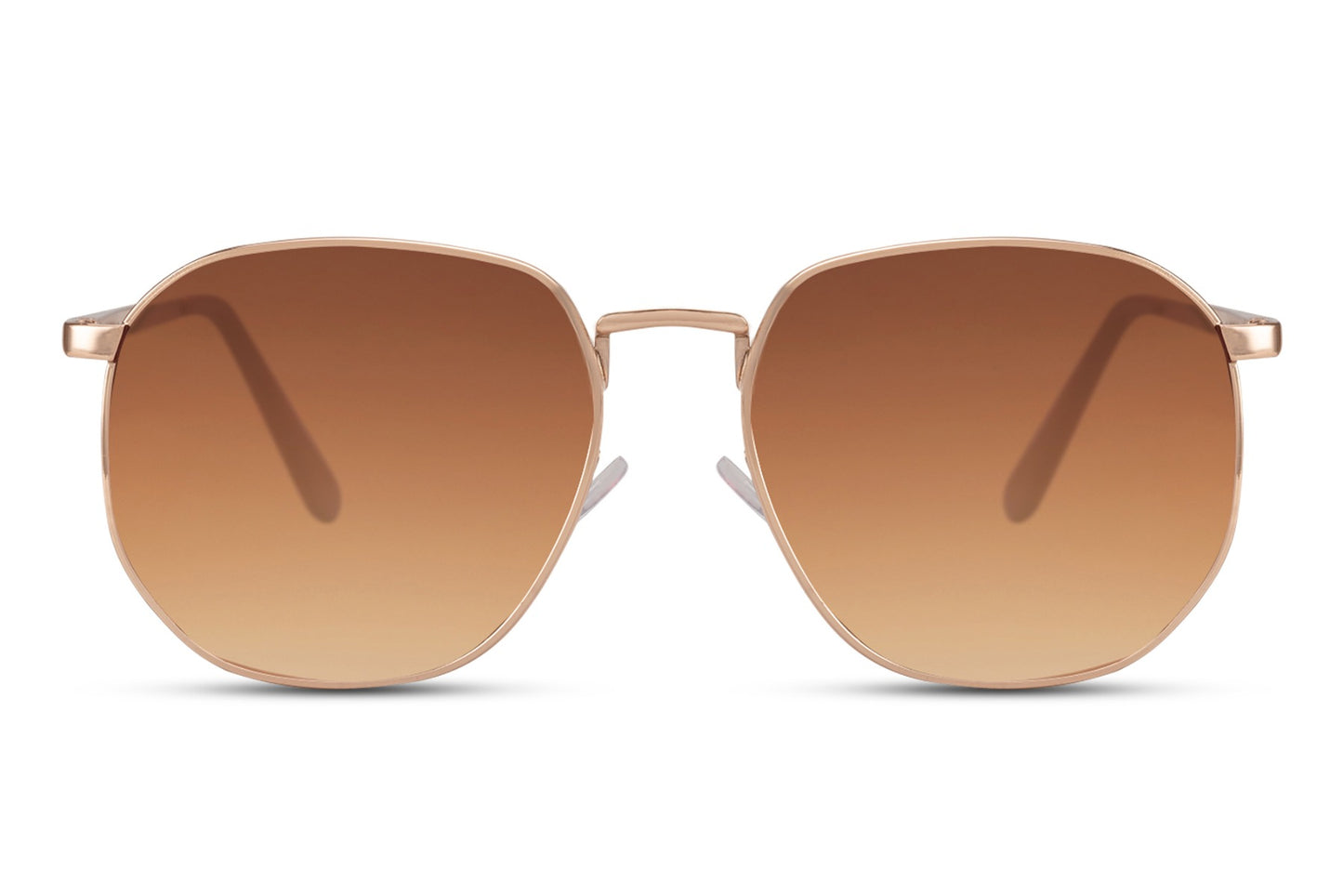 Geometric metal frame round sunglasses gold stainless steel frame warm brown amber 100% recycled lens UV400 protection men women sustainable elegant retro summer city holiday brunch free UK Europe shipping Sunglass Station