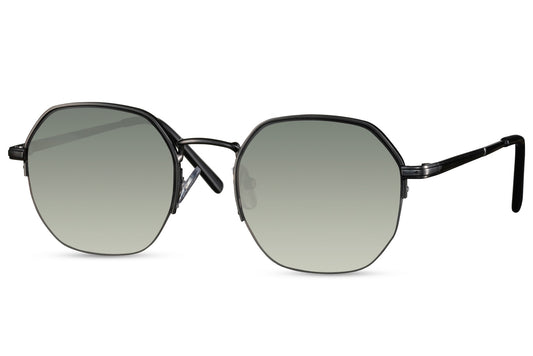 Geometric metal round sunglasses black metal frame green olive gradient lens 100% UV400 protection men women retro angular summer city outdoor beach holiday festival free UK Europe delivery Sunglass Station