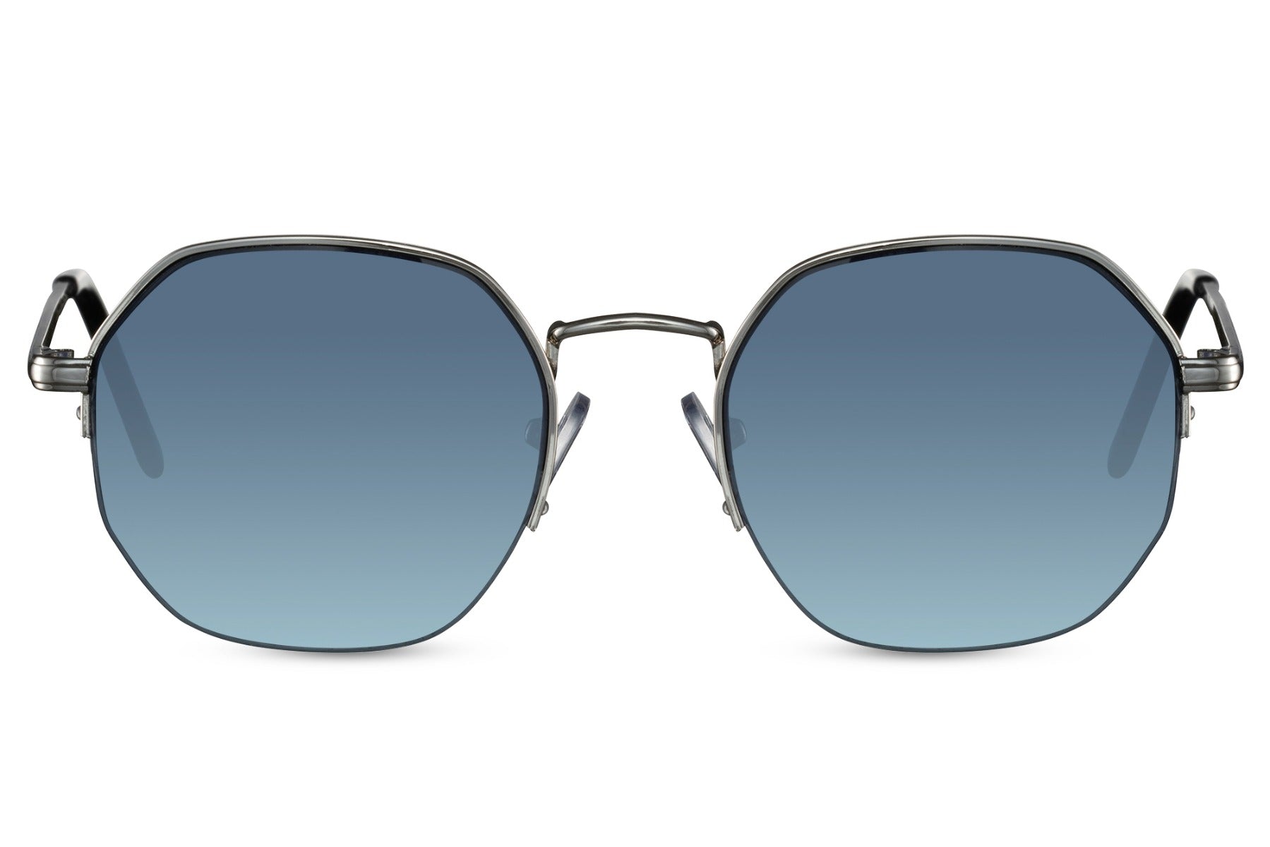 Geometric metal round sunglasses gold metal frame blue mirror lens 100% UV400 protection men women bold glamorous angular retro summer festival beach city eyewear free UK Europe delivery Sunglass Station