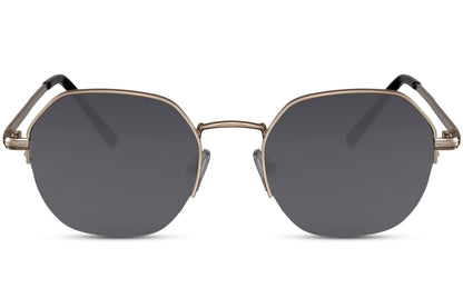 Geometric metal round sunglasses silver metal frame navy blue lens 100% UV400 protection men women bold statement angular retro summer city beach festival outdoor free UK Europe shipping Sunglass Station