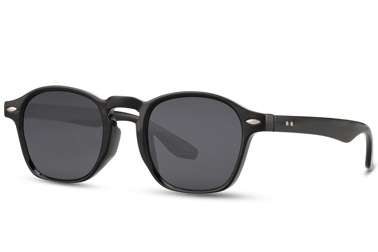 Glossy black fashion shades with dark lenses
