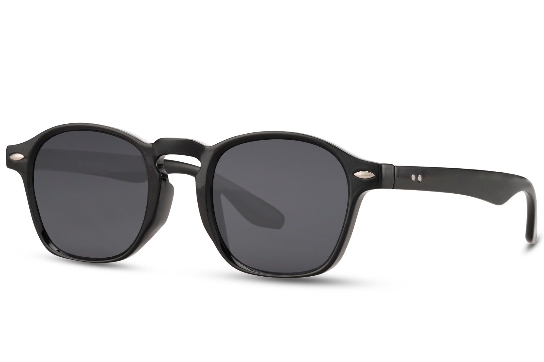 Glossy black fashion shades with dark lenses