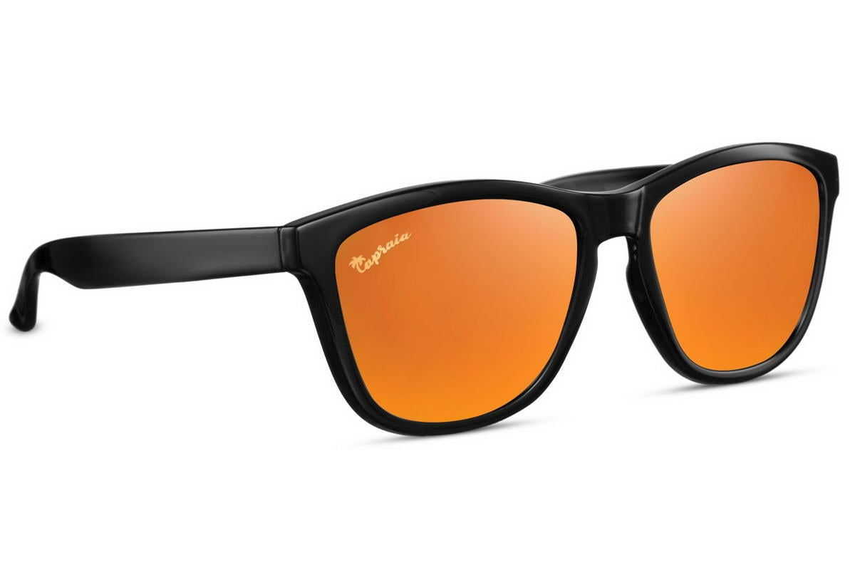 spain fashion statement sunglasses with black frame and orange polarised lens