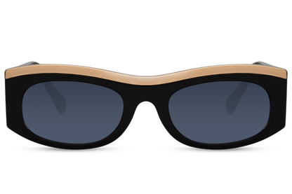 black and gold inner rim party sunglasses — 14.5cm wide parallel frame construction in recycled polyester showing full dual-tone gold detail, free delivery across UK & Europe, UV400
