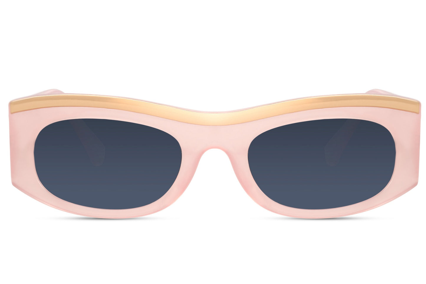 Pink and gold inner rim party sunglasses in 100% recycled polyester — warm Riviera colour-blocking for women, the dual-tone frame that reads Saint-Tropez terrace and festival field with equal confidence, UV400