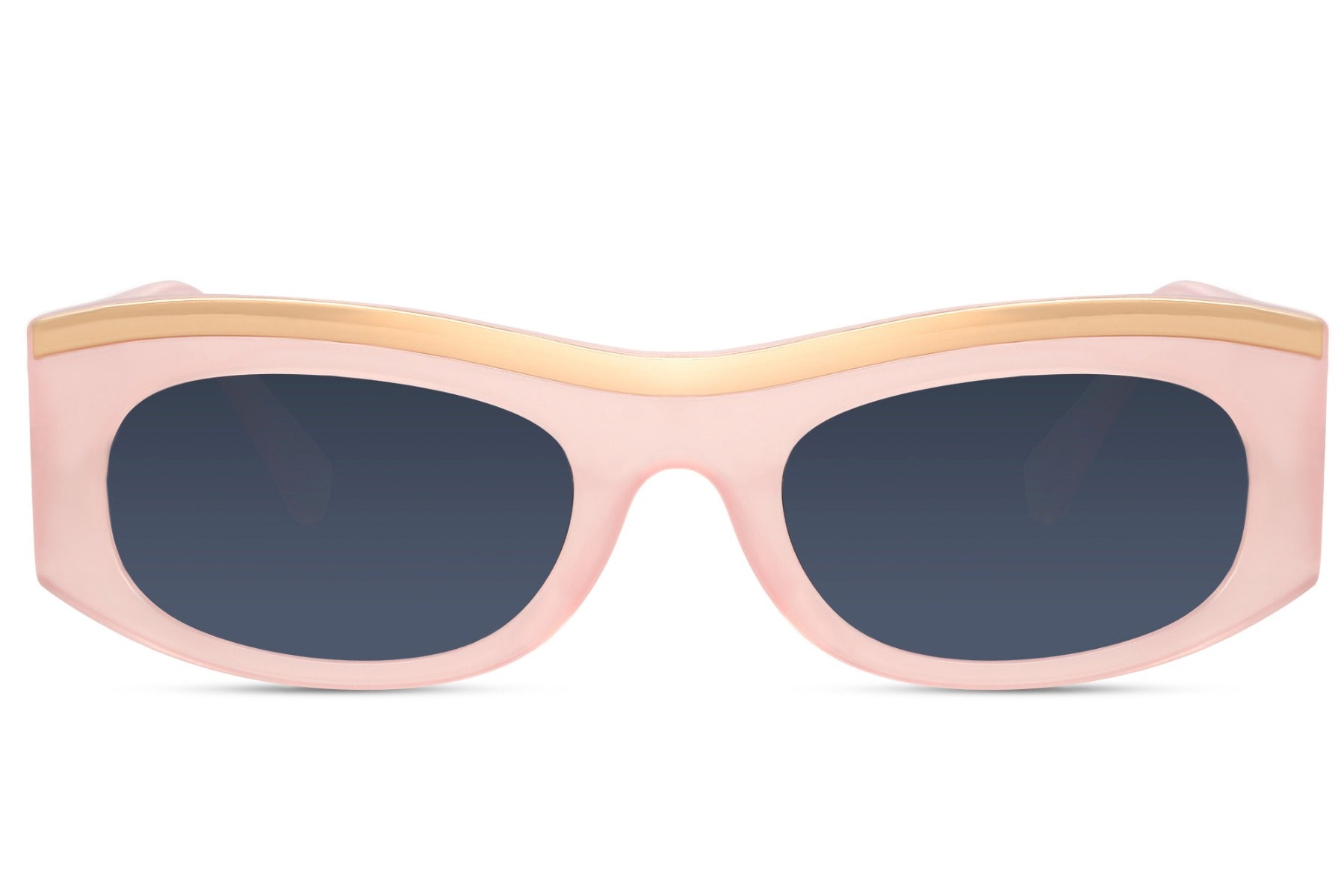 Pink and gold inner rim party sunglasses in 100% recycled polyester — warm Riviera colour-blocking for women, the dual-tone frame that reads Saint-Tropez terrace and festival field with equal confidence, UV400