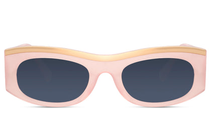 Pink and gold inner rim party sunglasses in 100% recycled polyester — warm Riviera colour-blocking for women, the dual-tone frame that reads Saint-Tropez terrace and festival field with equal confidence, UV400