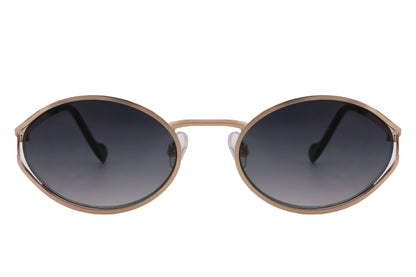 Gold metal oval sunglasses for women with grey gradient recycled polycarbonate lens – vintage-inspired sustainable shades for everyday styling and summer holidays, free UK and Europe delivery from Sunglass Station