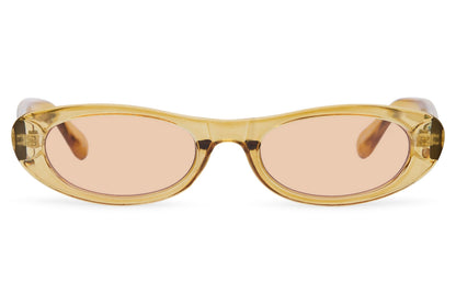 Gold peach tinted Y2K thin party sunglasses for women — summer festival and boho streetwear eyewear | Sunglass Station UK free delivery