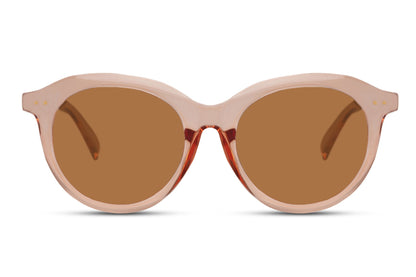 Gradient lens round sunglasses beige nude polycarbonate frame warm brown amber gradient lens UV400 protection women elegant sophisticated oversized retro summer city brunch holiday free UK Europe shipping Sunglass Station
