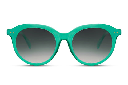 Gradient lens round sunglasses green teal polycarbonate frame gradient lens UV400 protection men women bold statement oversized retro summer festival beach city eyewear free UK Europe delivery Sunglass Station