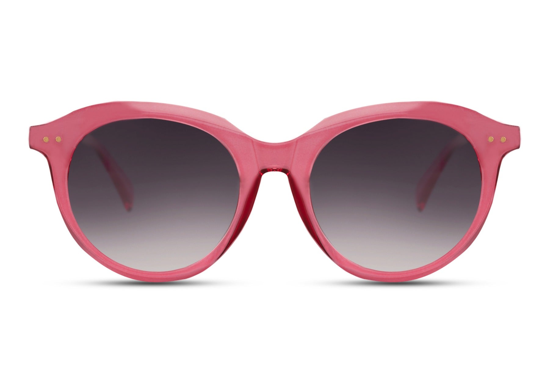 Gradient lens round sunglasses pink polycarbonate frame smoke gradient lens UV400 protection women bold feminine oversized retro summer city beach festival free UK Europe delivery Sunglass Station
