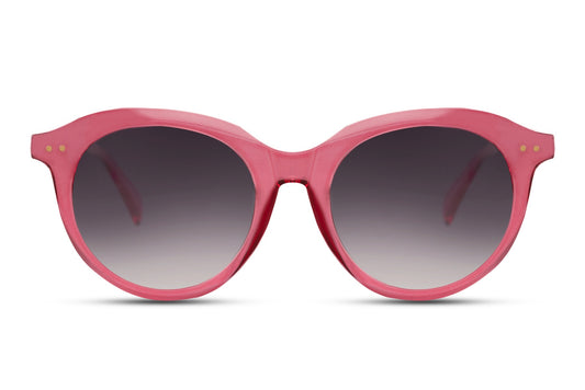 Gradient lens round sunglasses pink polycarbonate frame smoke gradient lens UV400 protection women bold feminine oversized retro summer city beach festival free UK Europe delivery Sunglass Station