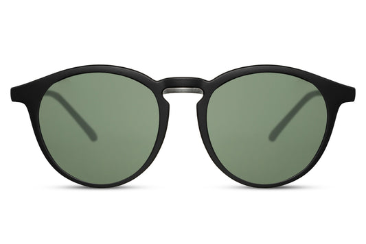 Greece round sunglasses black polycarbonate frame green lens 100% UV400 protection men women bold retro Mediterranean Greek inspired summer city beach festival outdoor free UK Europe delivery Sunglass Station