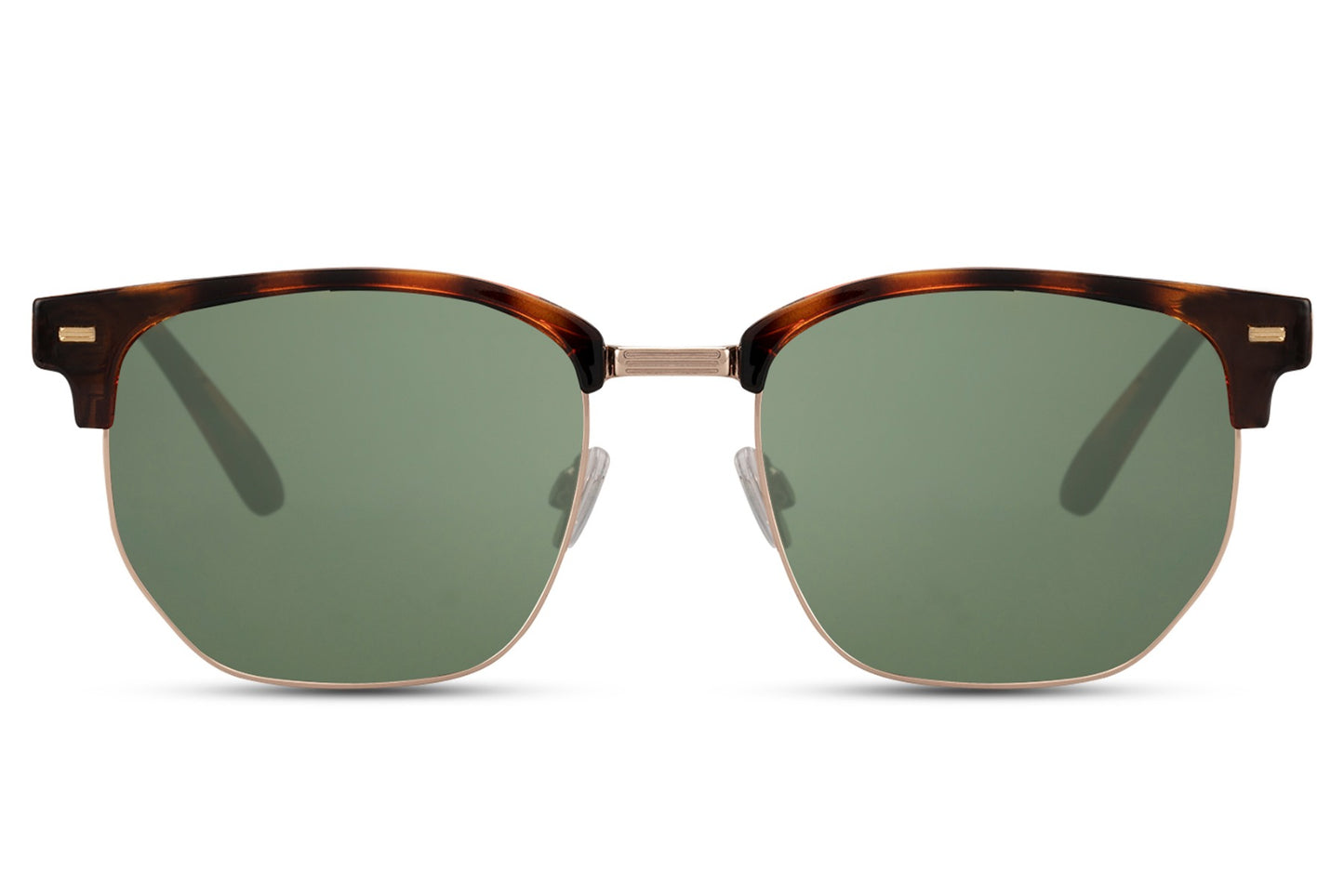 Clubmaster style sunglasses with a metal frame and polycarbonate lenses, featuring a clubmaster-specific design with a mix of black and brown colors.
