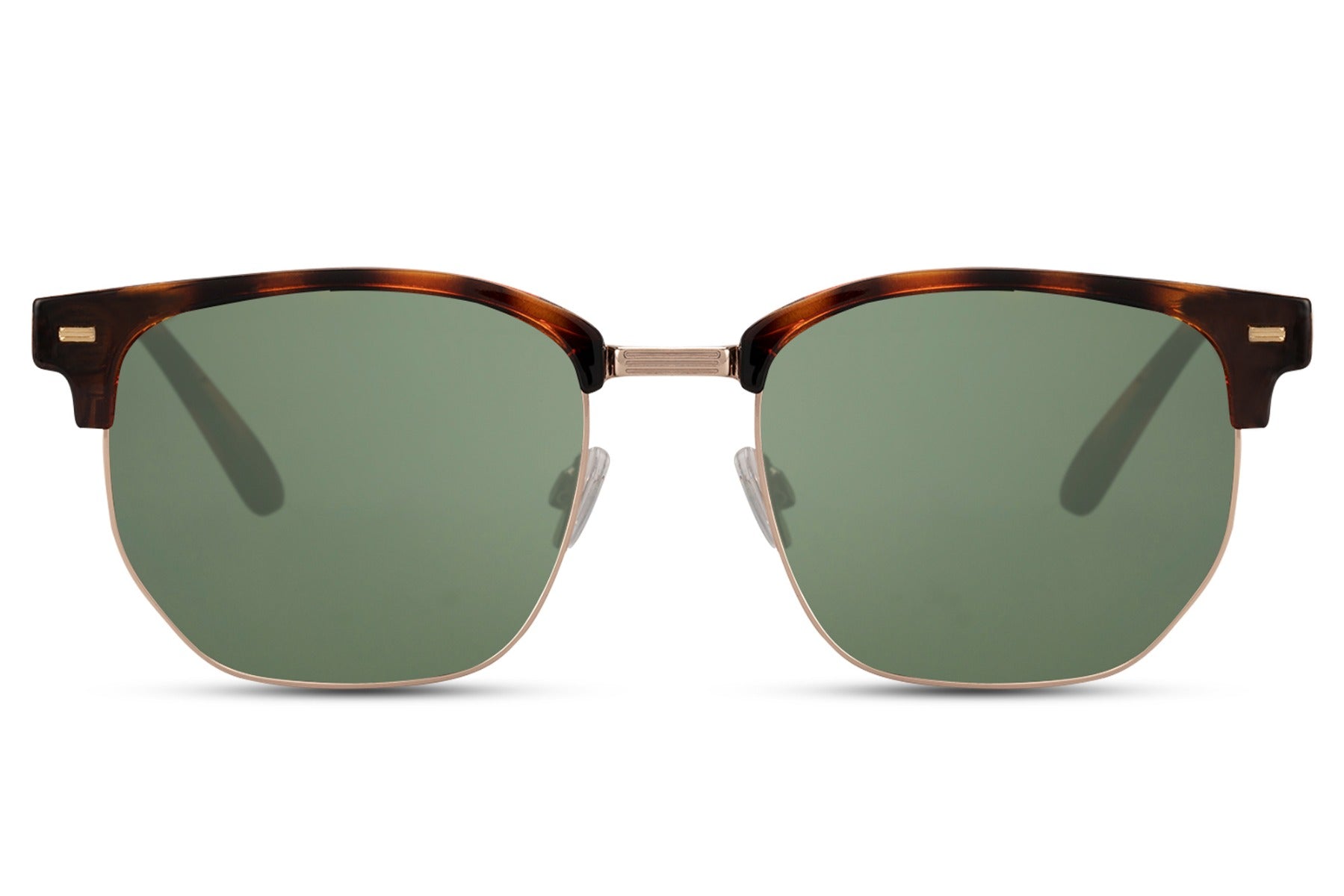 Clubmaster style sunglasses with a metal frame and polycarbonate lenses, featuring a clubmaster-specific design with a mix of black and brown colors.