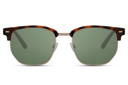 Clubmaster style sunglasses with a metal frame and polycarbonate lenses, featuring a clubmaster-specific design with a mix of black and brown colors.