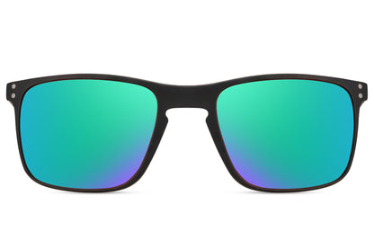 green mirrored lens with black frame sports sunglasses with uv400 protection under 29.99 pounds