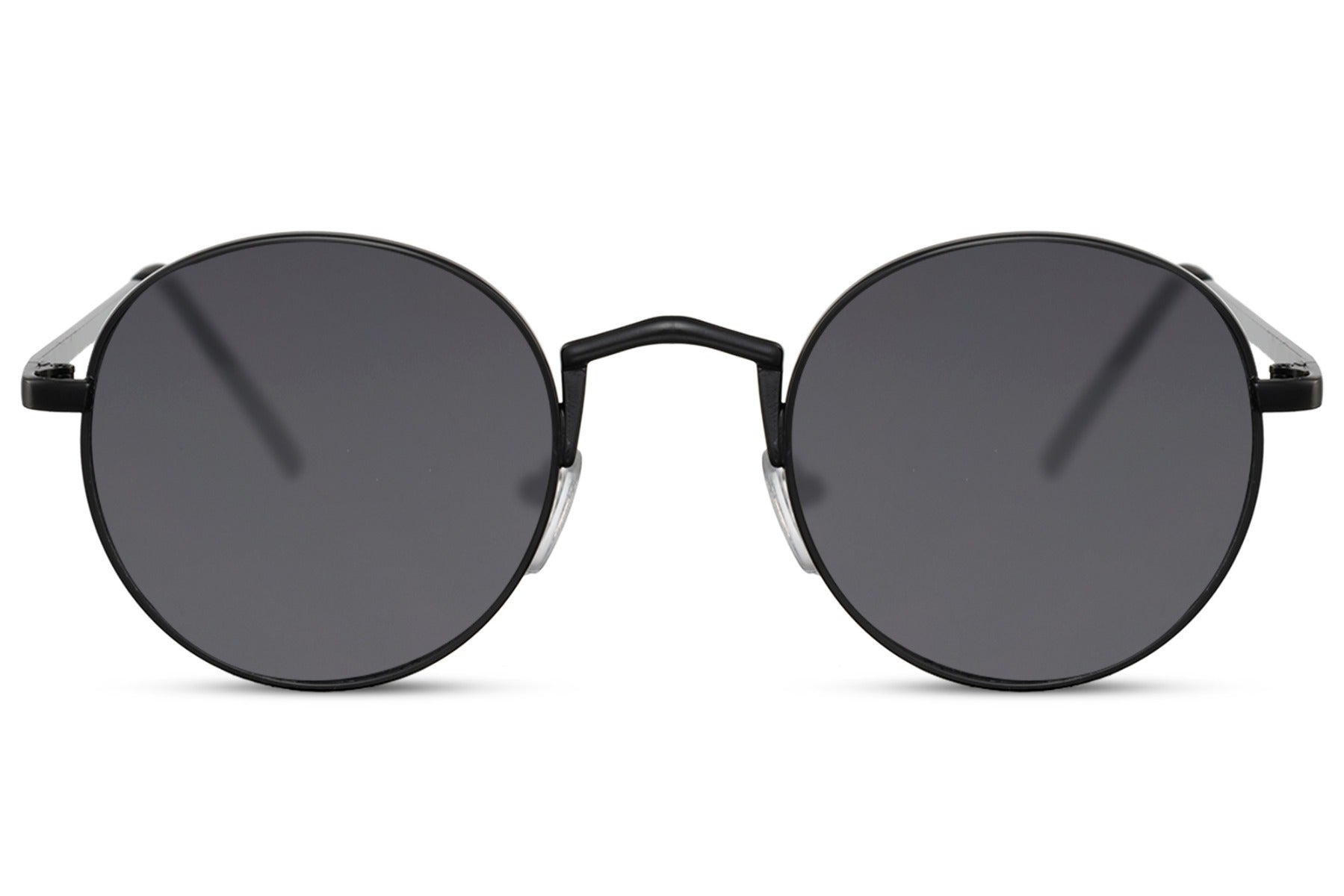 Ibiza metal round festival sunglasses black slim metal frame smoke lens lightweight 100% UV400 protection men women retro everyday summer city beach festival driving free UK Europe delivery Sunglass Station
