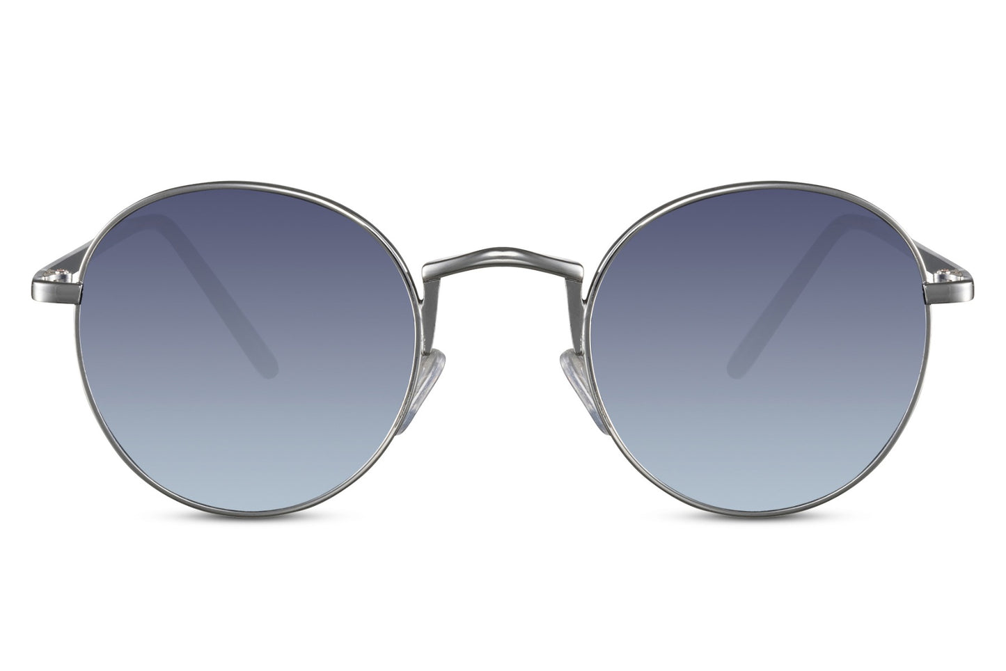 Ibiza metal round festival sunglasses silver metal frame navy blue gradient lens 100% UV400 protection men women bold statement retro Ibiza beach summer festival city eyewear free UK Europe delivery Sunglass Station