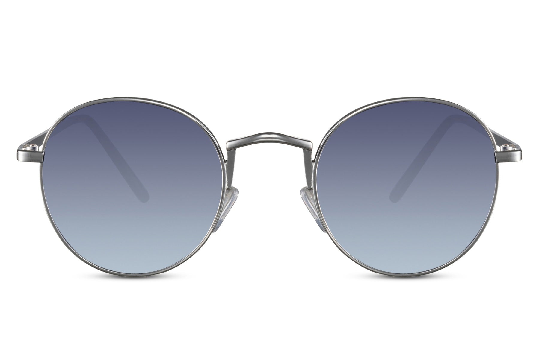 Ibiza metal round festival sunglasses silver metal frame navy blue gradient lens 100% UV400 protection men women bold statement retro Ibiza beach summer festival city eyewear free UK Europe delivery Sunglass Station