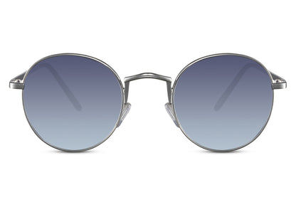 Ibiza metal round festival sunglasses silver metal frame navy blue gradient lens 100% UV400 protection men women bold statement retro Ibiza beach summer festival city eyewear free UK Europe delivery Sunglass Station