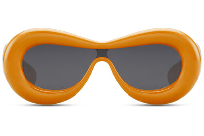 orange Ibiza party shades showing full bubble frame depth — 5.5cm height with 14.5cm width, sustainable inflated oval for the beach club generation, free delivery UK & Europe