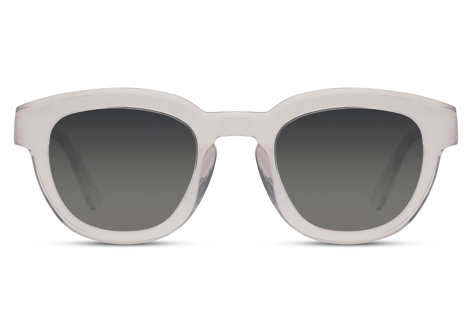 Ibiza round polarised sunglasses transparent clear luxury acetate frame smoke polarised 1.1mm TAC lens 100% UVA UVB protection men women anti-glare eco-conscious summer beach festival free UK Europe delivery Sunglass Station