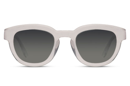 Ibiza round polarised sunglasses transparent clear luxury acetate frame smoke polarised 1.1mm TAC lens 100% UVA UVB protection men women anti-glare eco-conscious summer beach festival free UK Europe delivery Sunglass Station