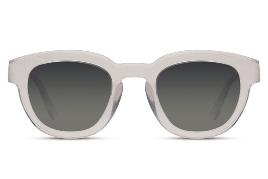Ibiza round polarised sunglasses transparent clear luxury acetate frame smoke polarised 1.1mm TAC lens 100% UVA UVB protection men women anti-glare eco-conscious summer beach festival free UK Europe delivery Sunglass Station