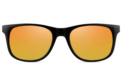 Kids' square sunglasses with black frame and orange lenses