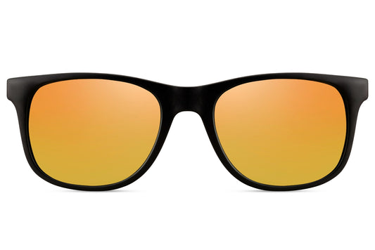 Kids' square sunglasses with black frame and orange lenses
