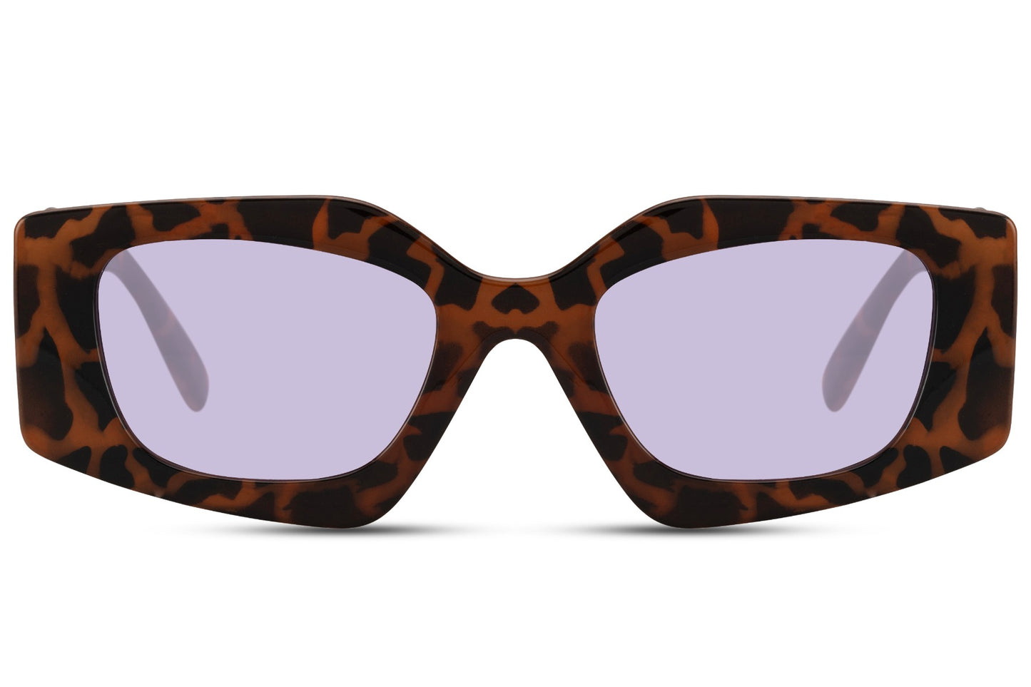 a complete ramp show look by sunglass station's leopard print geometric rectangle frames, shop at sunglass station with 100% uv protection