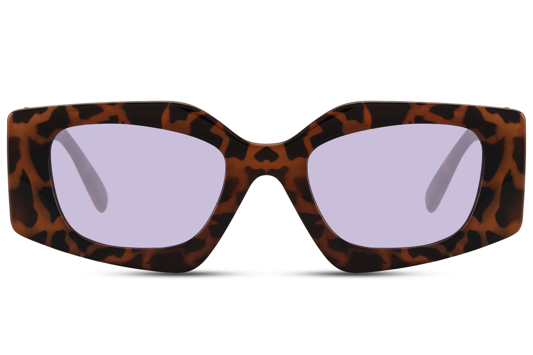 a complete ramp show look by sunglass station's leopard print geometric rectangle frames, shop at sunglass station with 100% uv protection