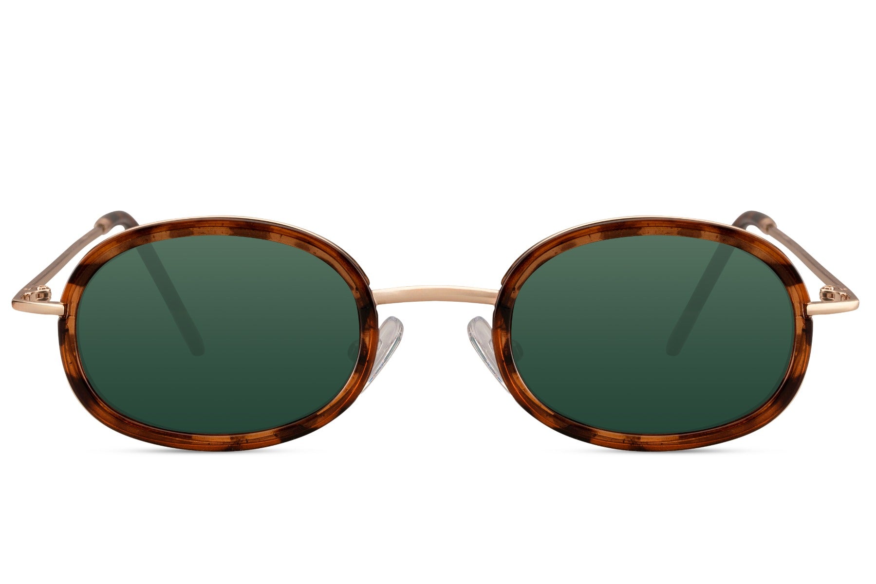 Leopard print oval sunglasses for women with metal polycarbonate frame and green tinted UV protection lens – chic retro round shades for everyday styling and summer festivals, free UK and Europe delivery from Sunglass Station