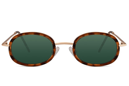 Leopard print oval sunglasses for women with metal polycarbonate frame and green tinted UV protection lens – chic retro round shades for everyday styling and summer festivals, free UK and Europe delivery from Sunglass Station