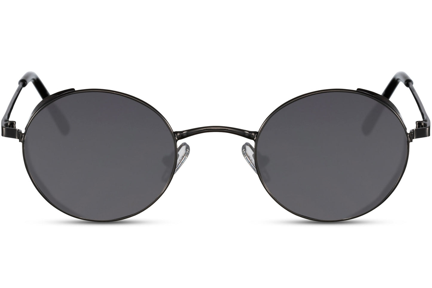 London black round sunglasses matte black slim metal frame jet black polycarbonate lens 100% UV400 protection men women sleek bold London street style everyday city summer beach free UK Europe delivery Sunglass Station