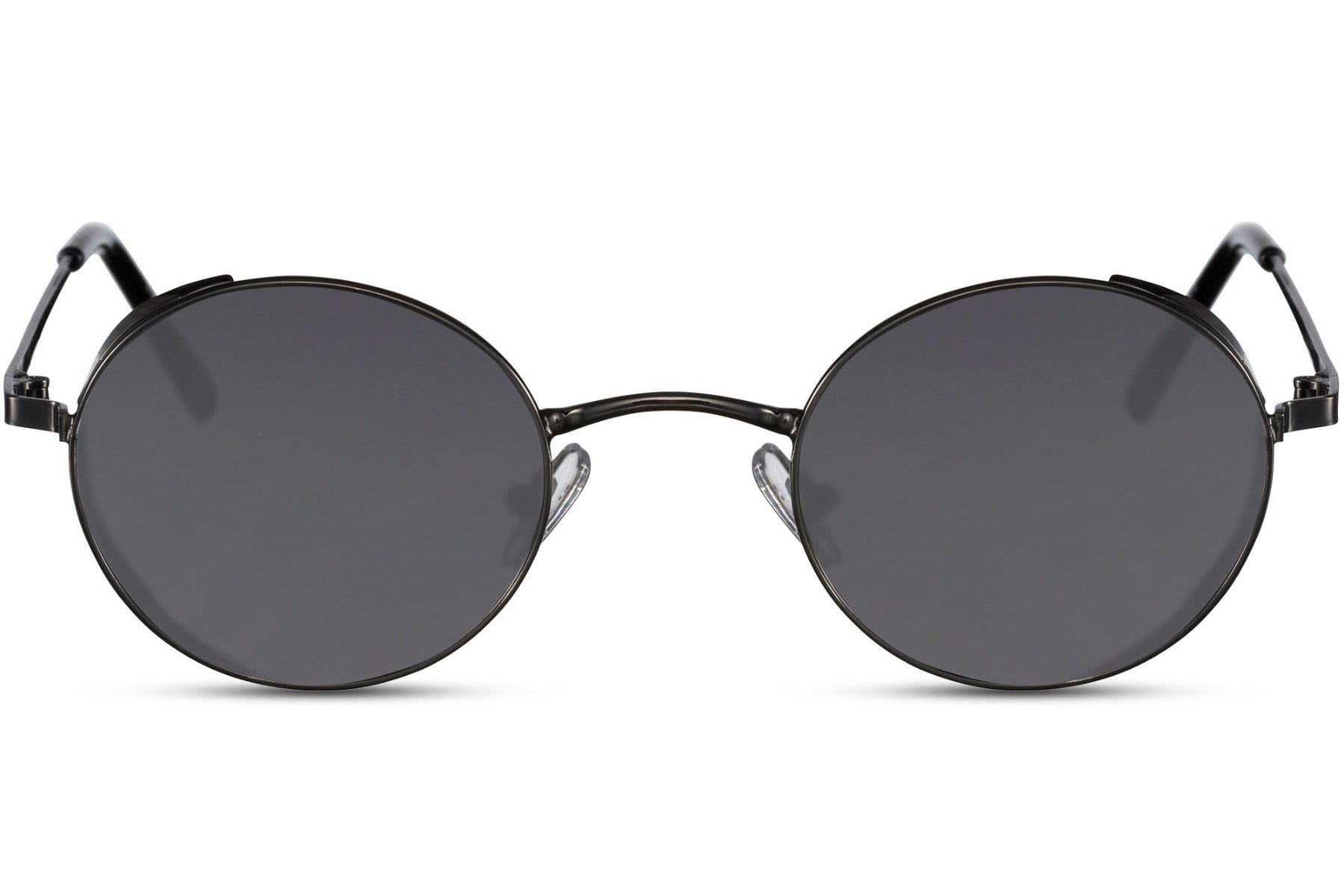 London black round sunglasses matte black slim metal frame jet black polycarbonate lens 100% UV400 protection men women sleek bold London street style everyday city summer beach free UK Europe delivery Sunglass Station